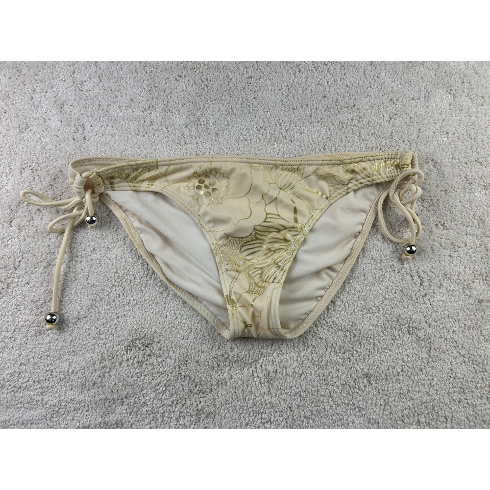 Billabong Bikini Bottom Womens Large Beige Gold Floral Swim Side Tie‎ Beachwear